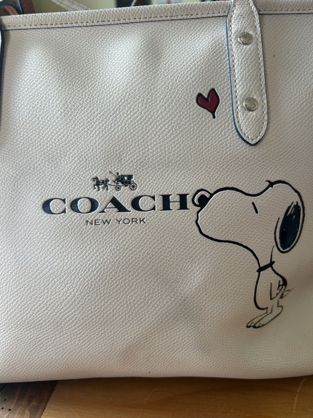 Coach Cream Tote with Snoopy and Heart Detail - Picture 2 of 16